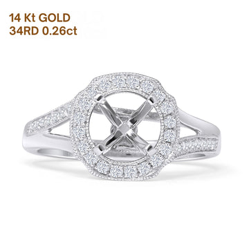 Round Halo Split Shank Diamond Ring